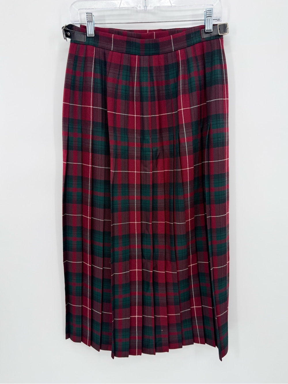 Allen Solly 12 Red Green Tartan Plaid 100% Wool Pleated Kilt Midi Skirt Preppy - Picture 3 of 6